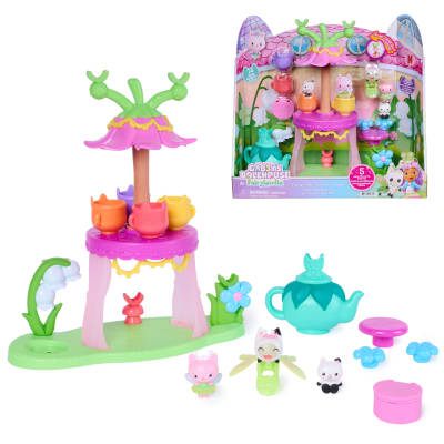 DreamWorks Gabby's Dollhouse Fairylandia Flutter-riffic Tea Party Playset, 14-Piece Set with 5 Areas of Flutter Fairy Fun, Pretend Play Toys for Kids with Doll House Accessories for Ages 3+