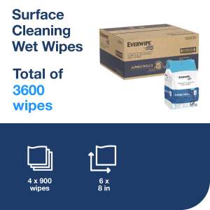 Tork, Everwipe Surface Cleaning Wet Wipe Jumbo Rolls,  900 Wipes/Container