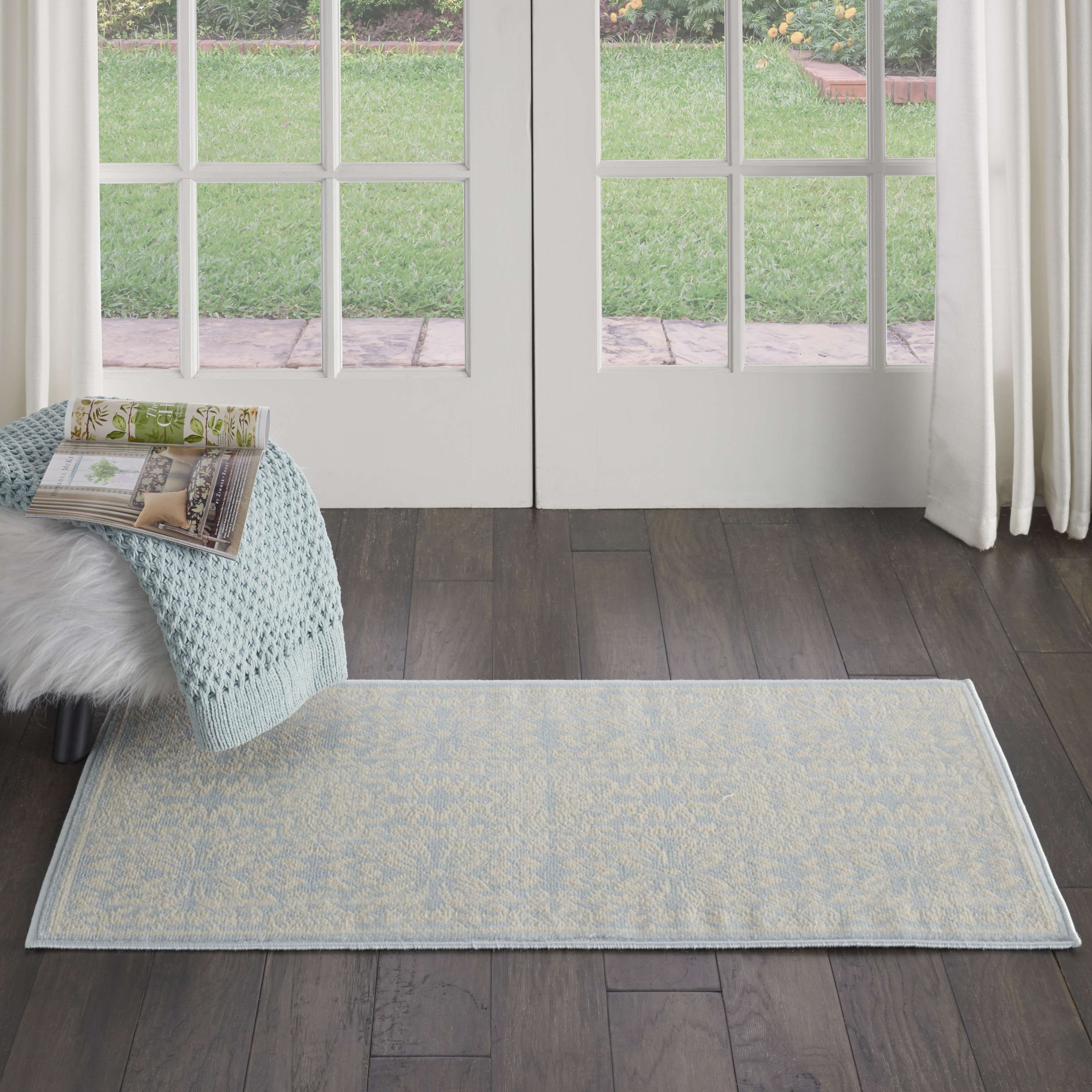 Nourison Jubilant 2' x 4' Ivory Light Blue Farmhouse Indoor Rug