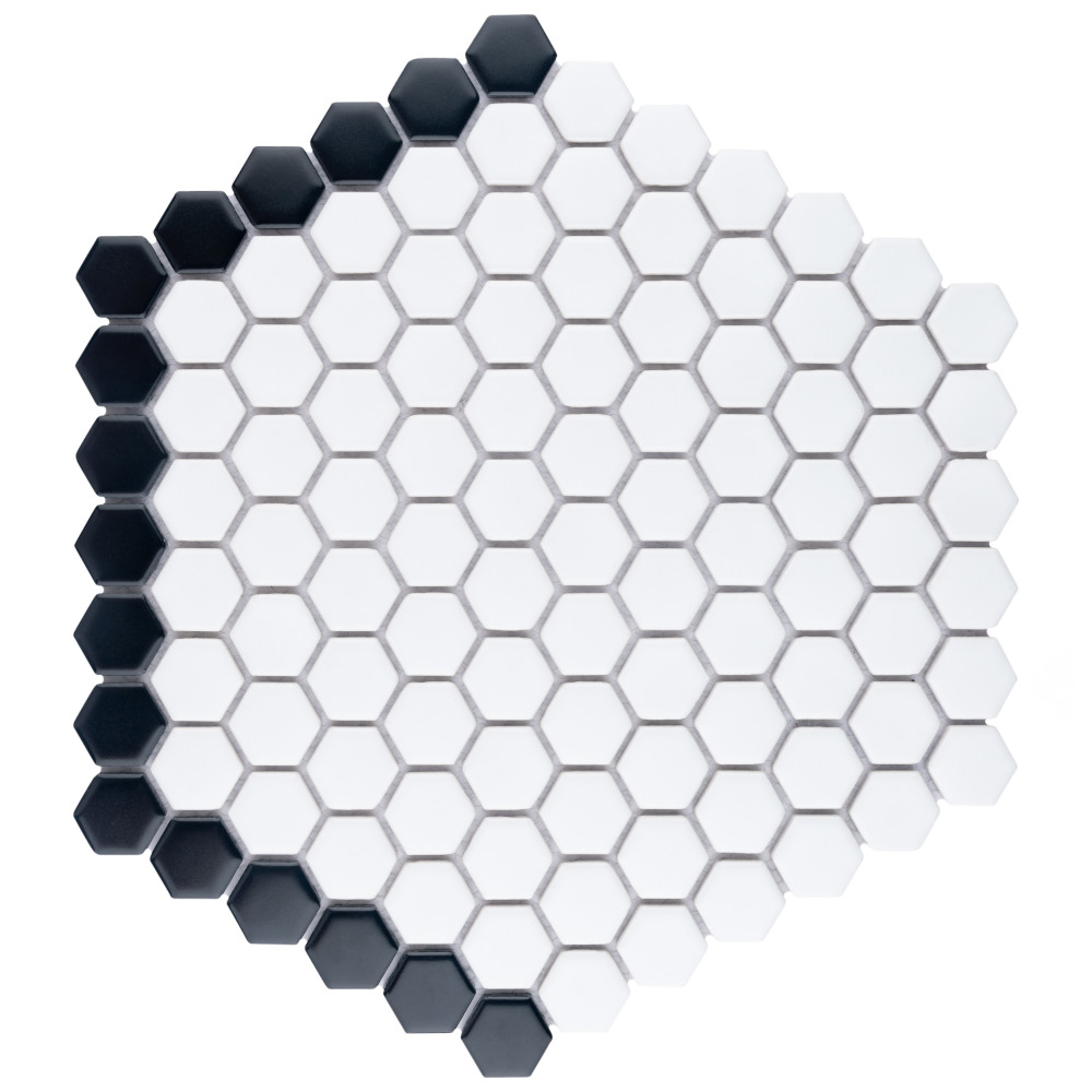 Sample – Metro Geo 1″ Hex Matte White w/Black Edge Porcelain Mosaic Tile