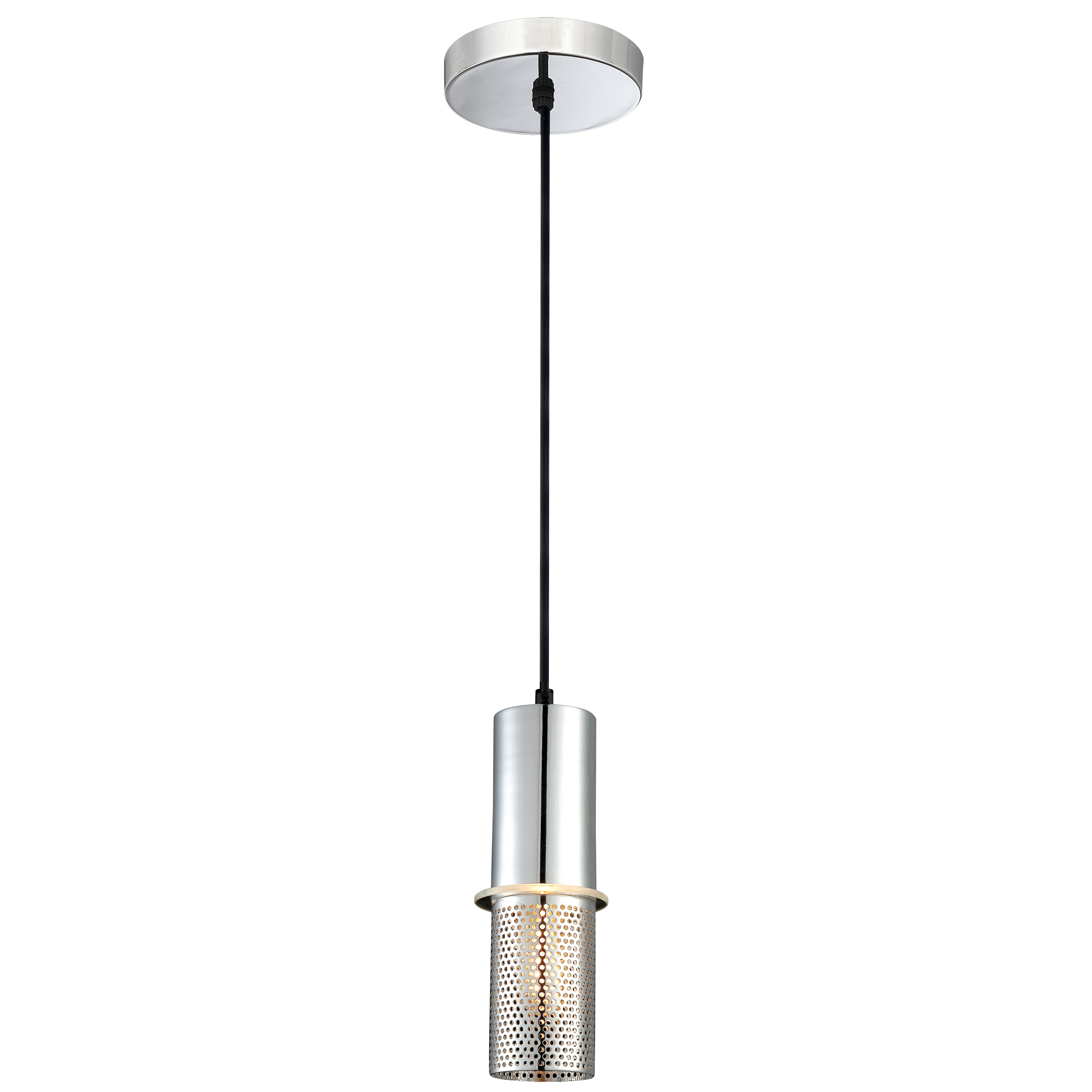 The Larry™ mini pendant combines sleek chrome finish with a distinctive clear acrylic ring accent. At just 3.5 inches wide, this compact fixture delivers focused task lighting perfect for kitchen islands, bathrooms, or as accent lighting. - alternate view