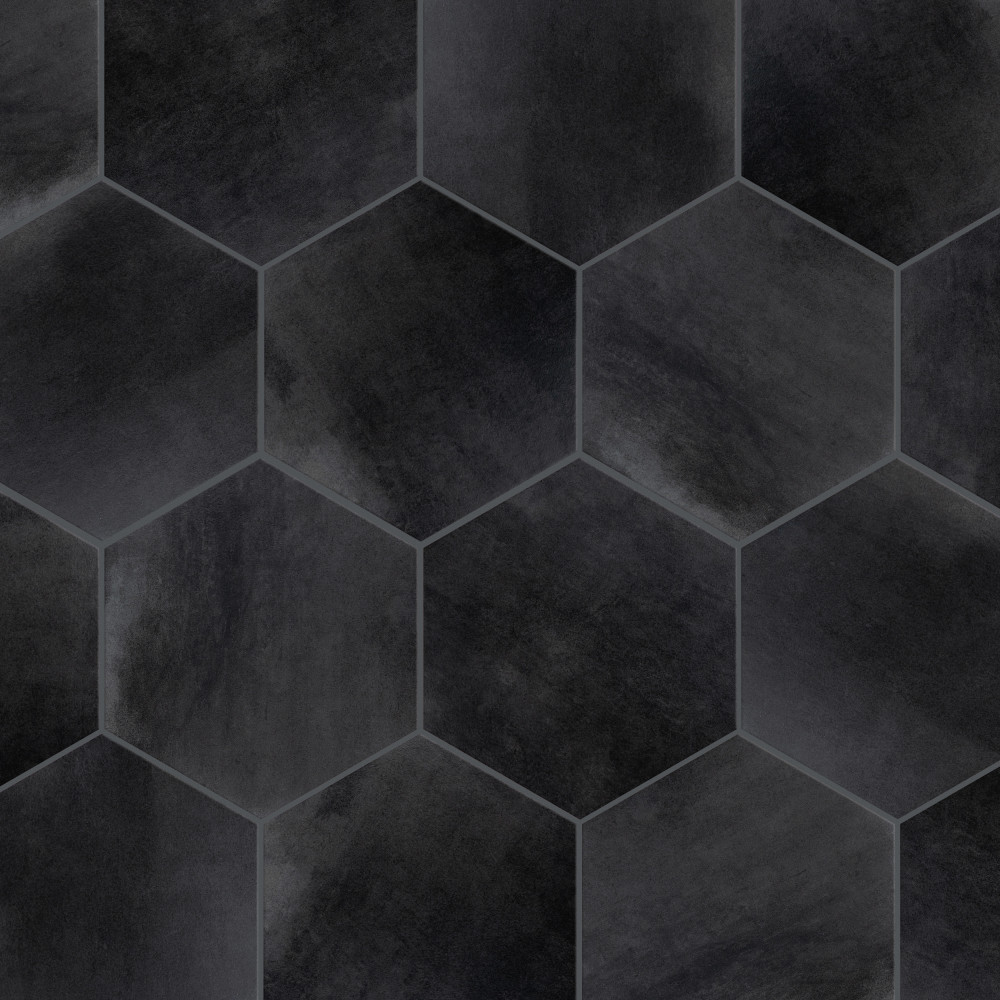 Industrial Hex Black 8.5x9.88 Hexagon Porcelain Floor and Wall Digital Pattern