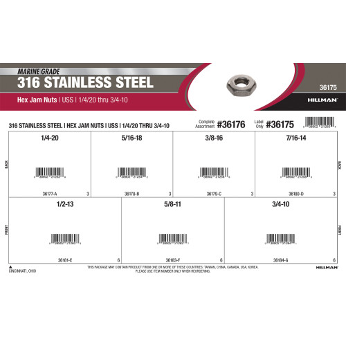 316 Stainless Steel Hex Jam Nuts Assortment (1/4