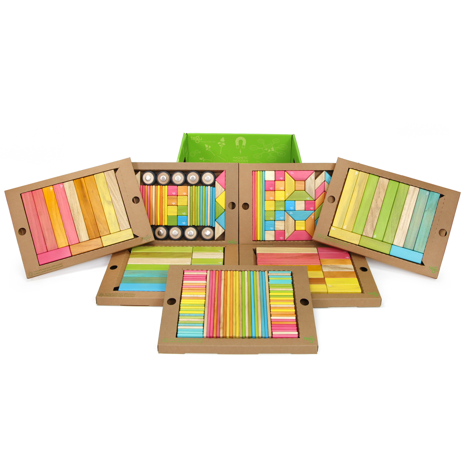 Tegu Magnetic Wooden Blocks, 240-Piece Classroom Kit, Tints