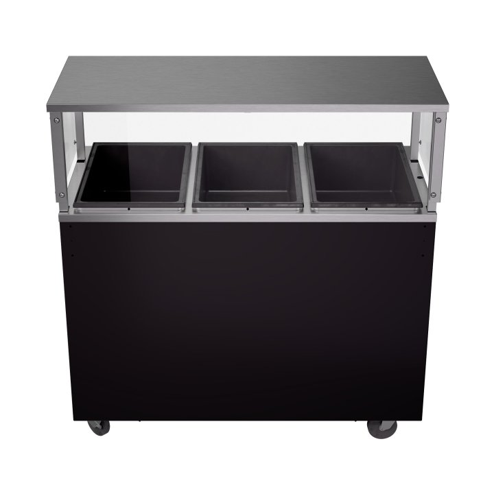 46-inch 120-volt three-well 2-Series deluxe hot-food station with granite-style base, open storage compartment and cafeteria-style breath guard