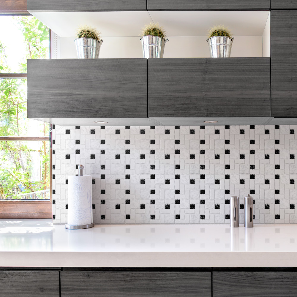 Sample – Academy White and Black Porcelain Mosaic Tile