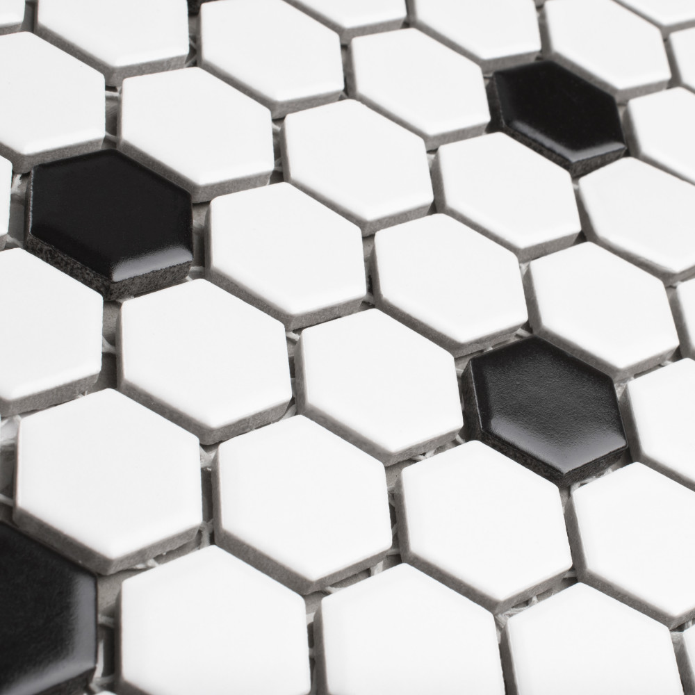 Madison 1″ Hex Matte Cool White w/ Black Dot 10-1/4 in. x 11-7/8 in. Porcelain Mosaic Tile