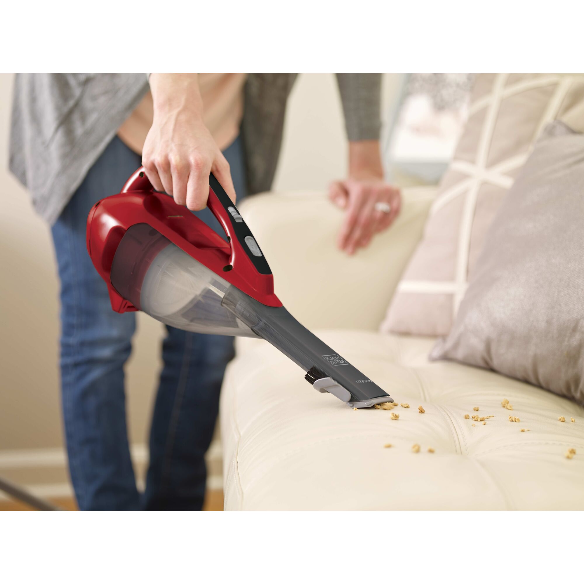 Dustbuster advanced clean cordless hand vacuum cleaning sofa.\n