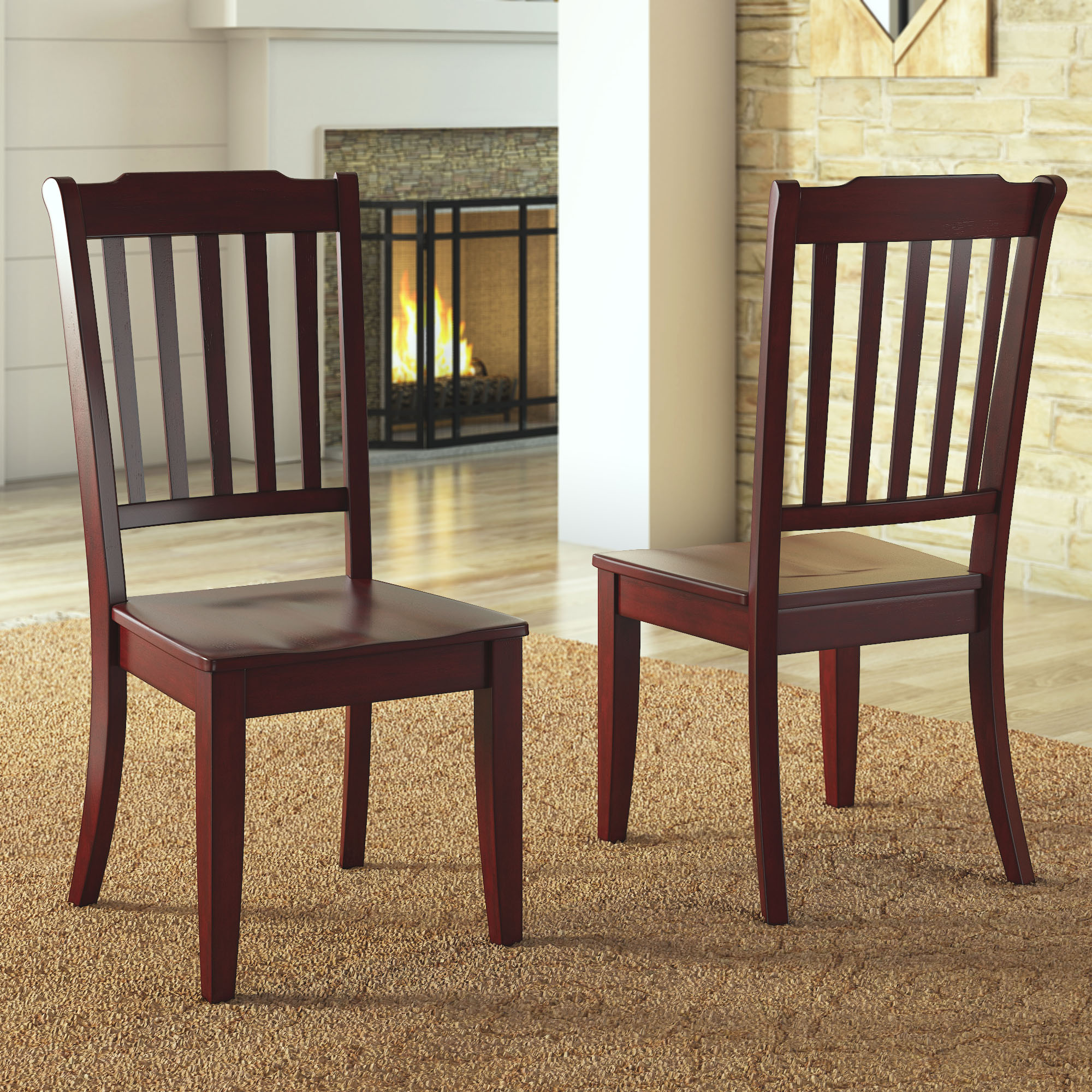 Slat Back Wood Dining Chairs (Set of 2)