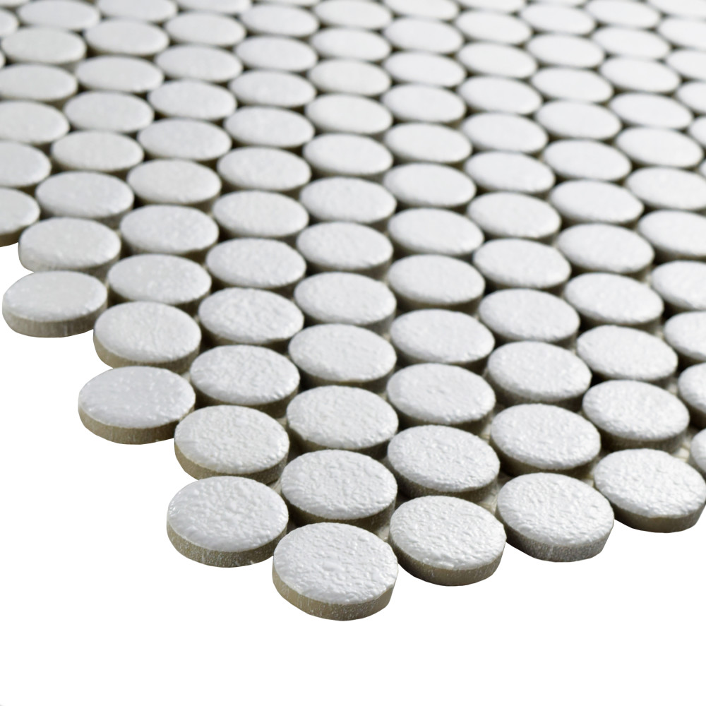 Hudson Penny Round Crystalline White 11-7/8 in. x 12-5/8 in. Porcelain Mosaic Tile