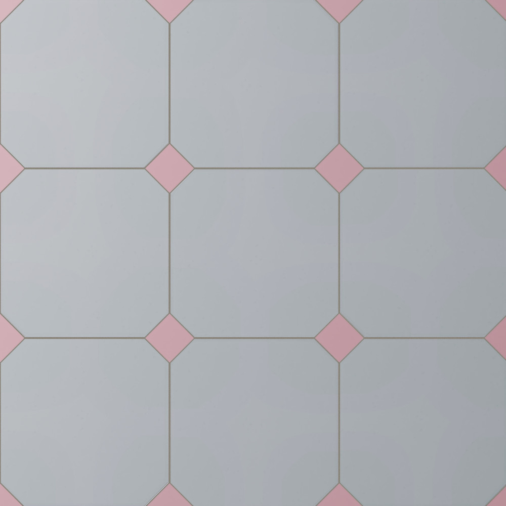 Vaudeville Octagon Humo with Taco Pink 7-7/8 in. x 7-7/8 in. Porcelain Floor and Wall Tile