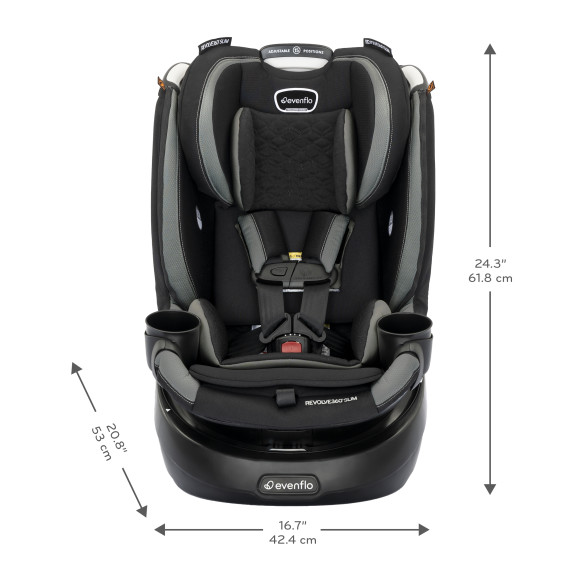 Revolve360 Slim 2-in-1 Rotating Car Seat with Quick Clean Cover dimensions diagram