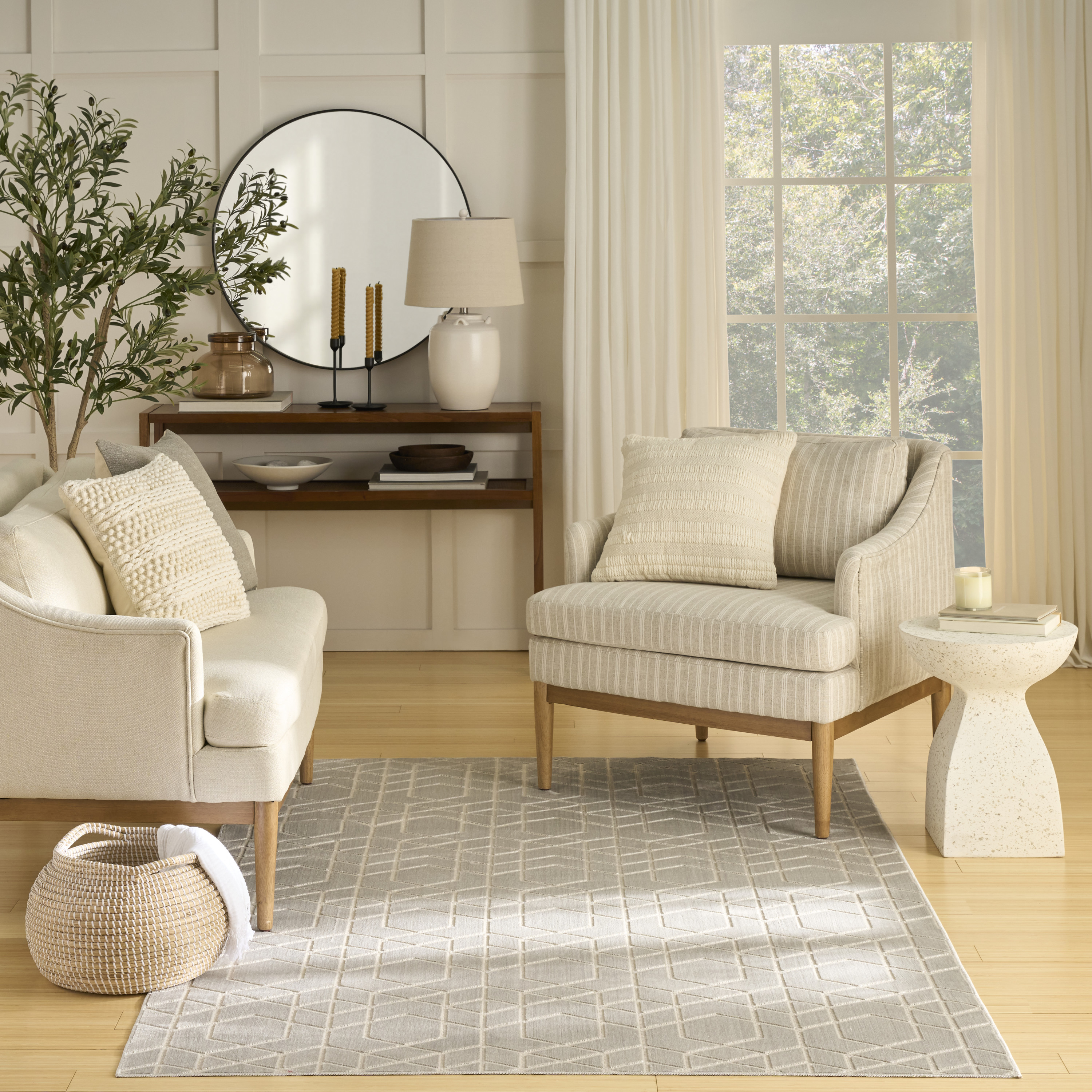 Nourison Washable Charm 6' x 9' Silver Ivory Modern Indoor Rug