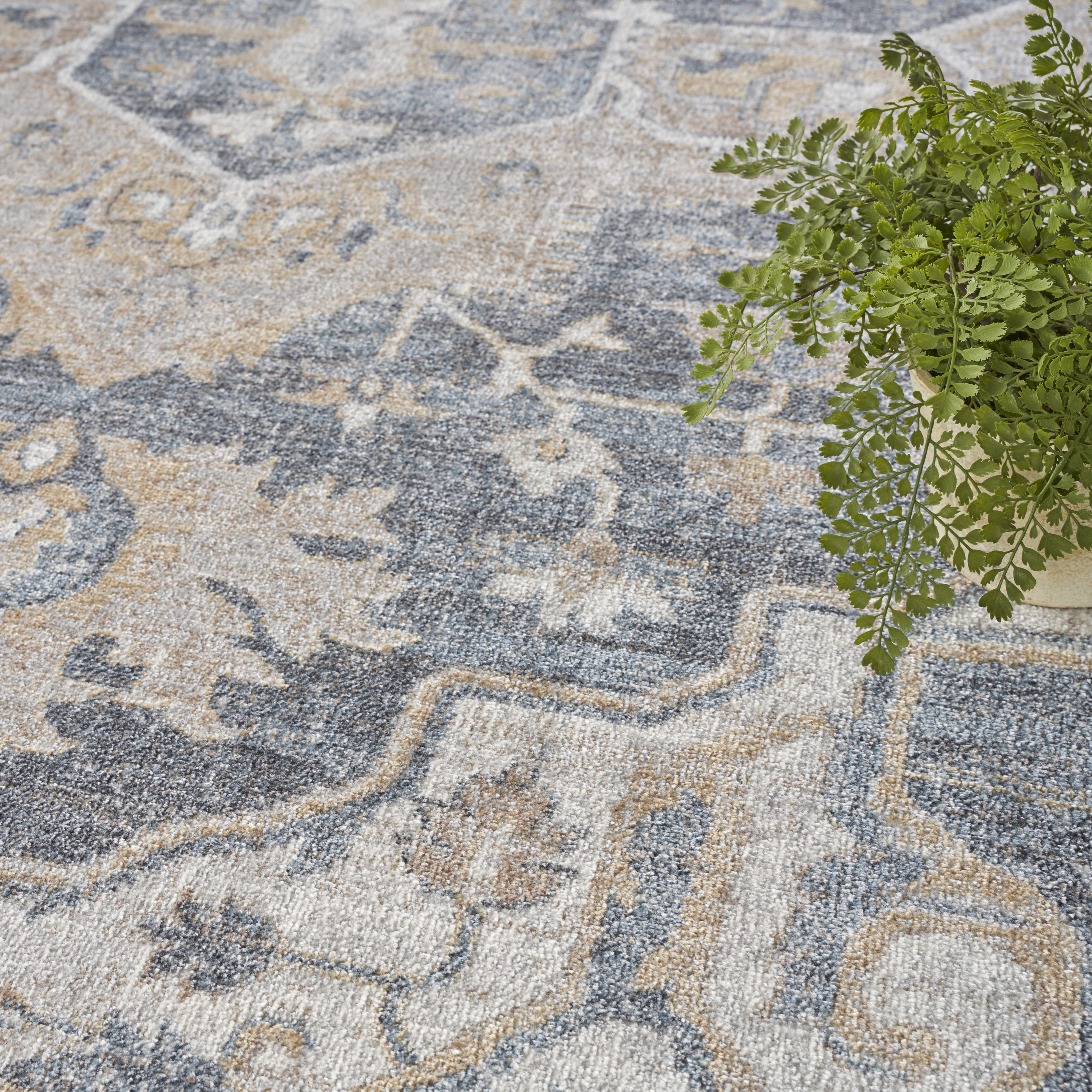 Nourison Astra Machine Washable 9' x 12' Grey Blue Vintage Indoor Rug