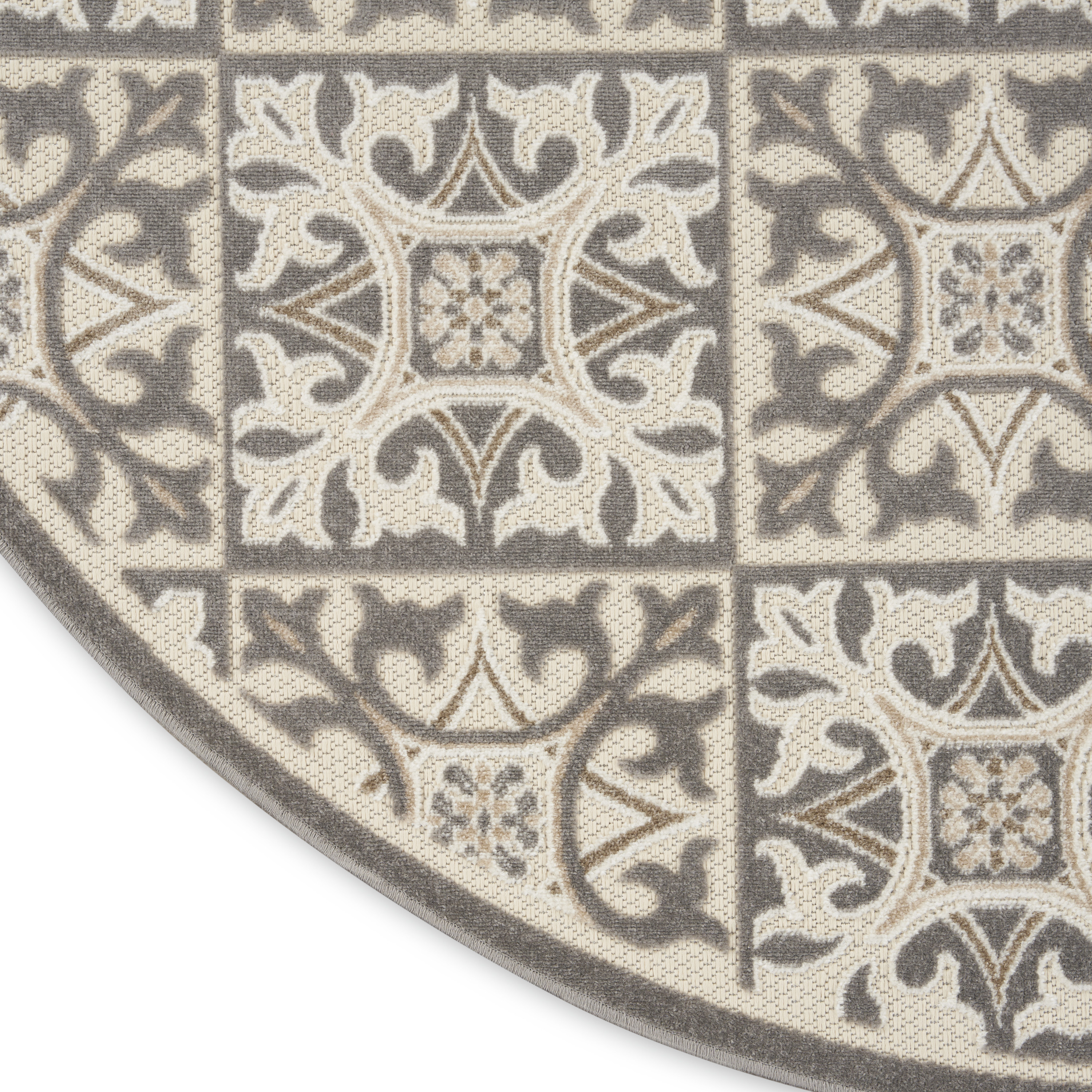 Nourison Aloha 7'10" x Round Ivory Grey Contemporary Rug