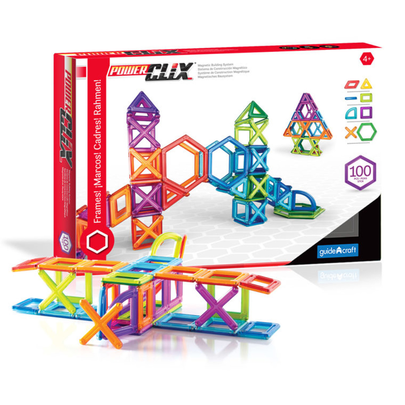 Guidecraft PowerClix Frames, Magnetic Building Set, 100 Pieces image number null