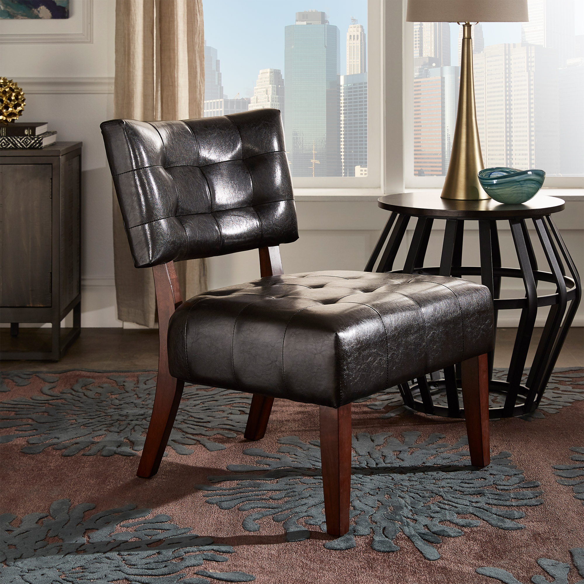 Faux Leather Armless Accent Chair