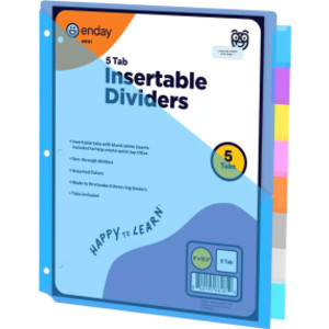 Pocket Binder Dividers with 5 Insertable Color Tabs