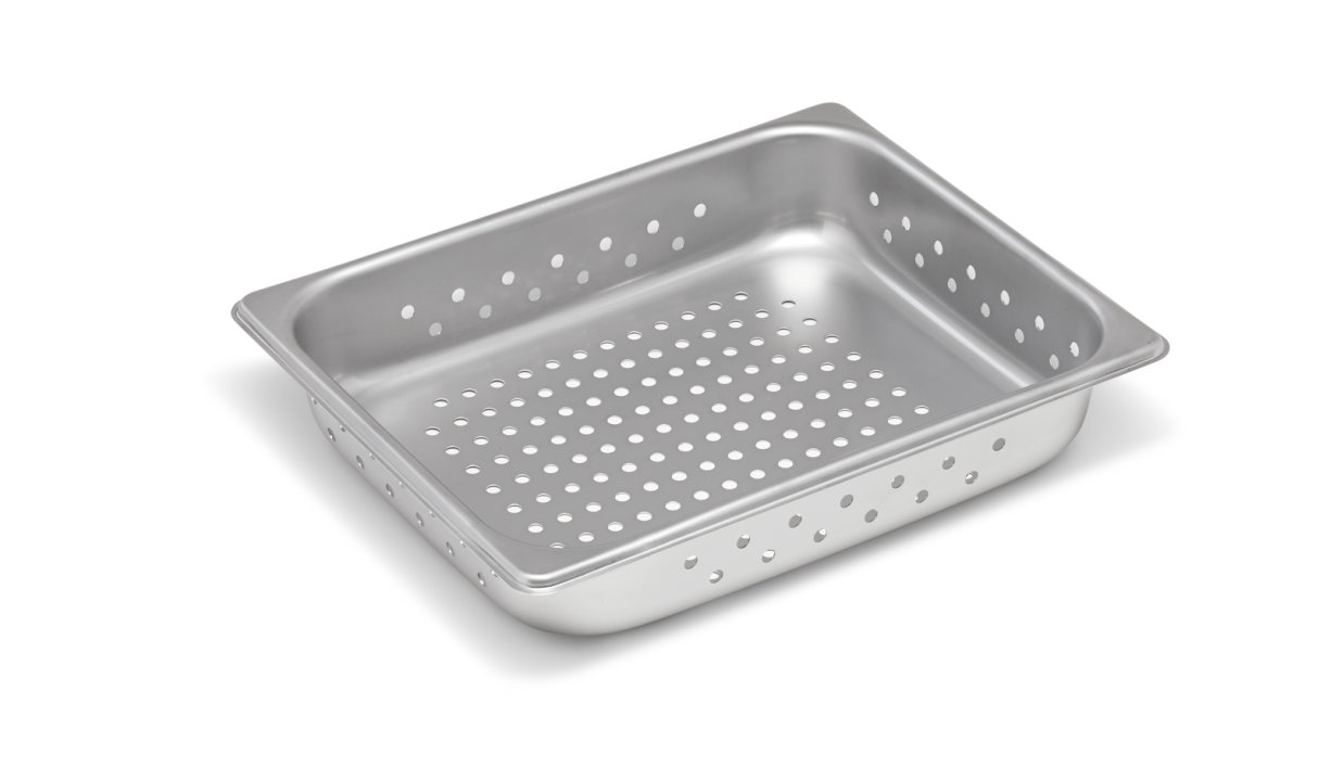 Half-size 2 ½-inch-deep Super Pan V® perforated stainless steel steam table pan