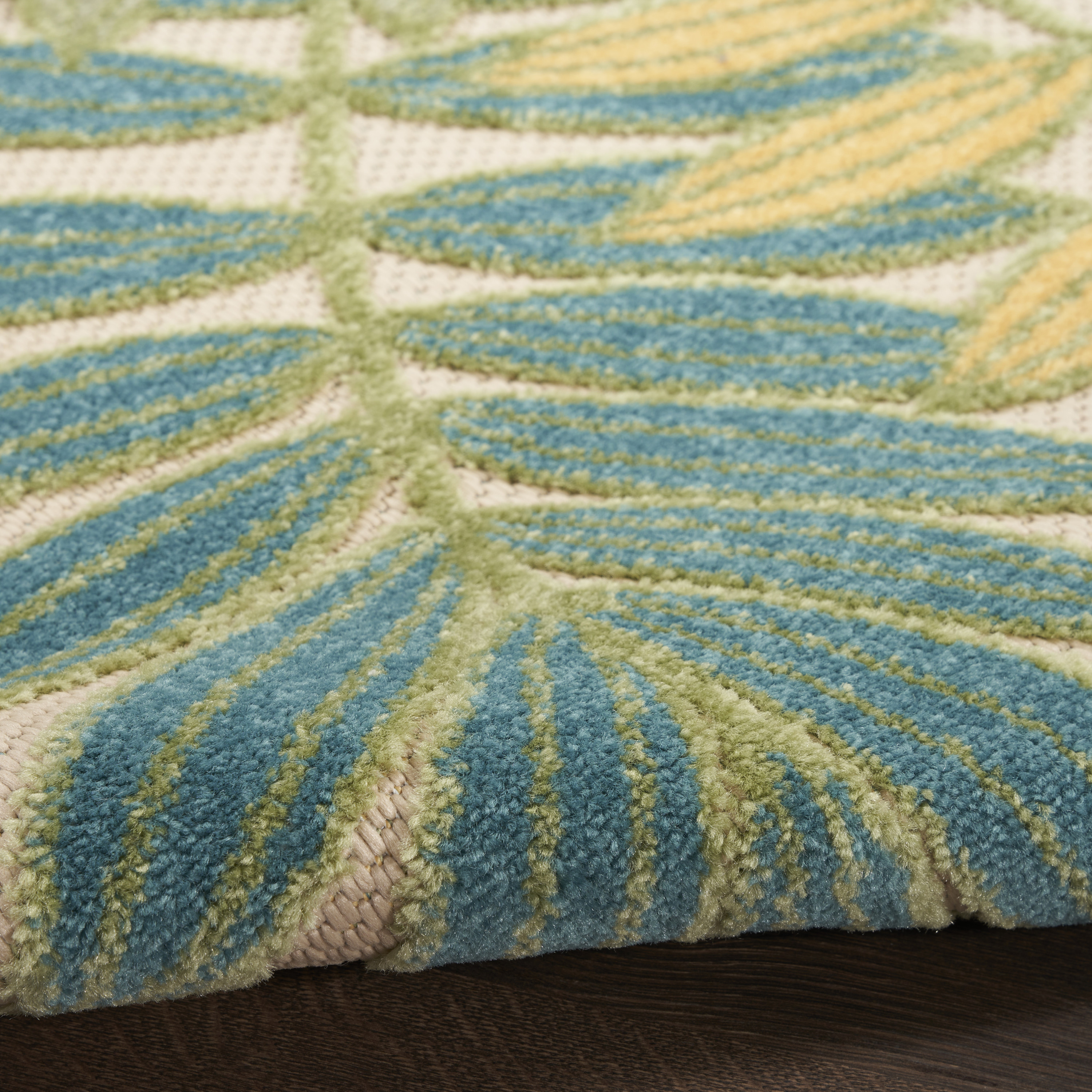 Nourison Aloha 5'3" x Round Green Multicolor Outdoor Rug