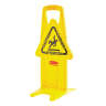 Rubbermaid Commercial, Multilingual "Caution" Stable, Floor Sign, Yellow, 26"