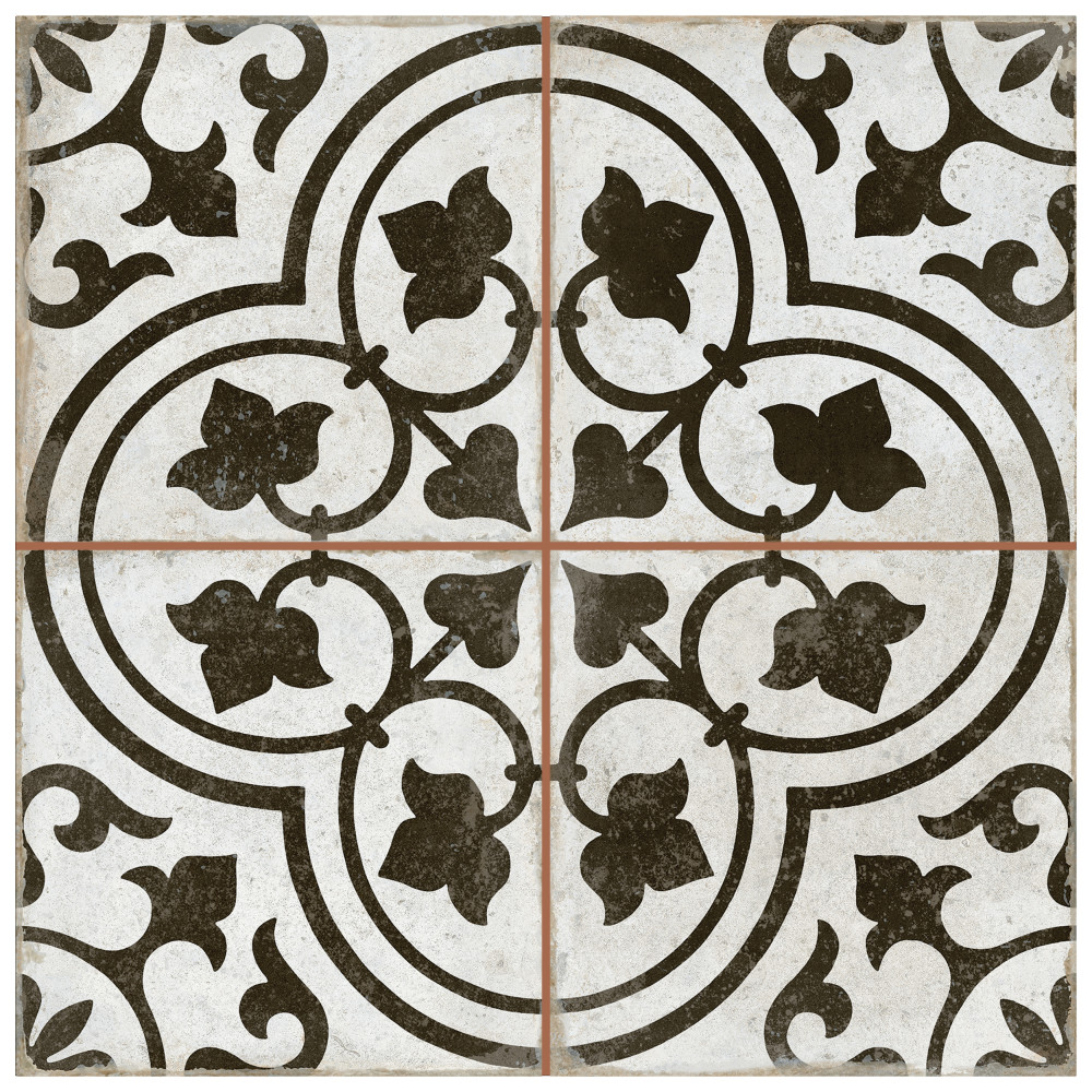 Kings Ornate Nero 17-5/8 in. x 17-5/8 in. Ceramic Floor and Wall Tile