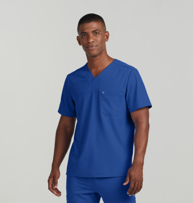 White Cross CRFT WT131 Men&#8216;s Fluid Resistant 2-Pocket V-Neck Scrub Top-White Cross