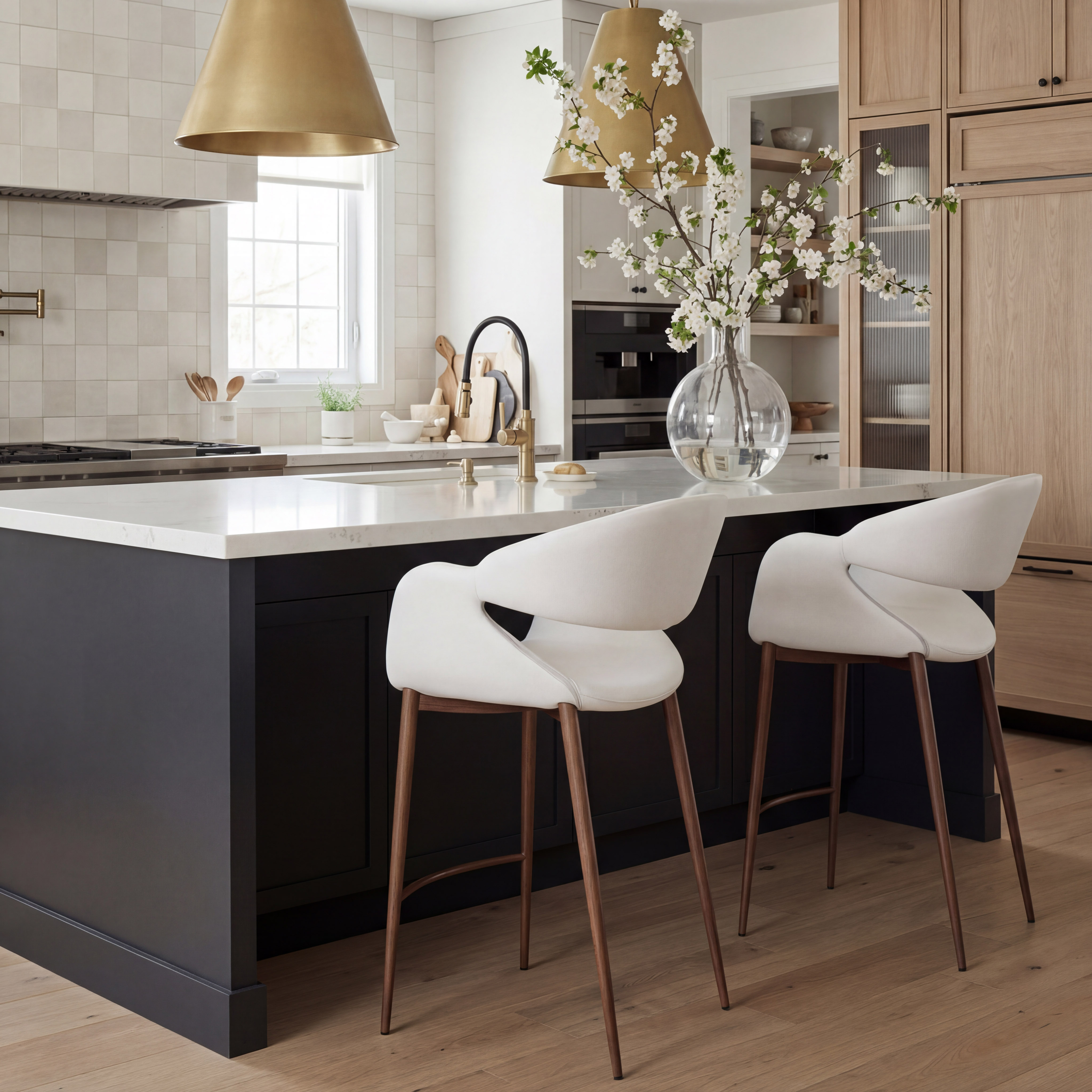 Limay Counter Stool Beige & Walnut product image