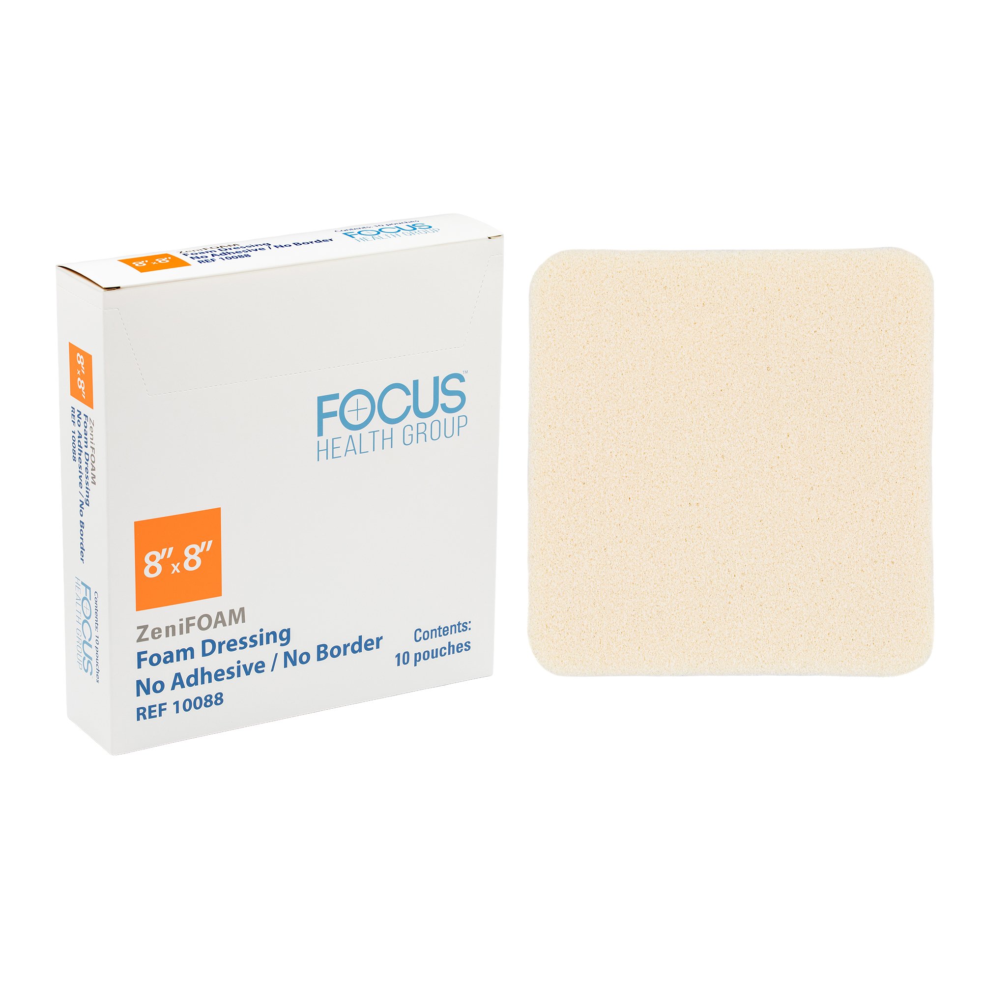 Focus Health Group DRESSING, FOAM ZENIFOAM NON-ADH 8"X8" W/O BORDER (10/BX)