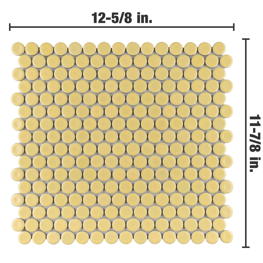 Hudson Penny Round Vintage Yellow 11-7/8 in. x 12-5/8 in. Porcelain Mosaic Tile