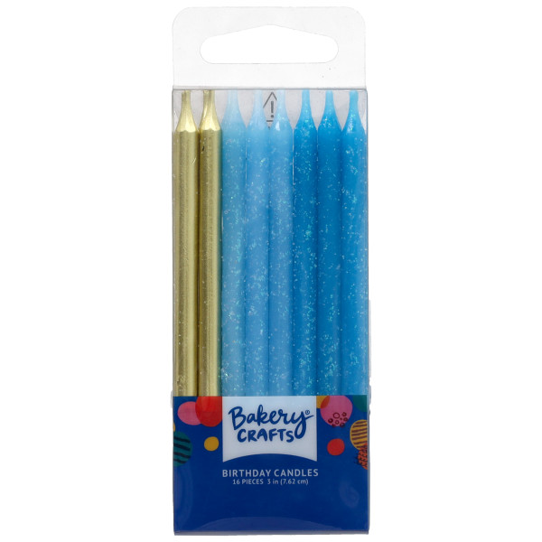 Blue Glitter & Gold Smooth & Spiral Candles