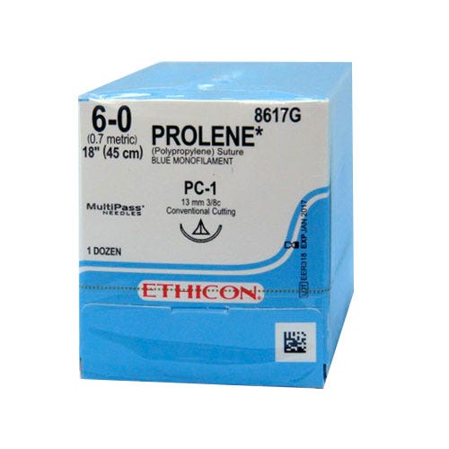 PROLENE® Polypropylene Blue Monofilament Sutures, 6-0, PC-1, Precision Cosmetic-Conventional Cutting PRIME, 18" - 12/Box