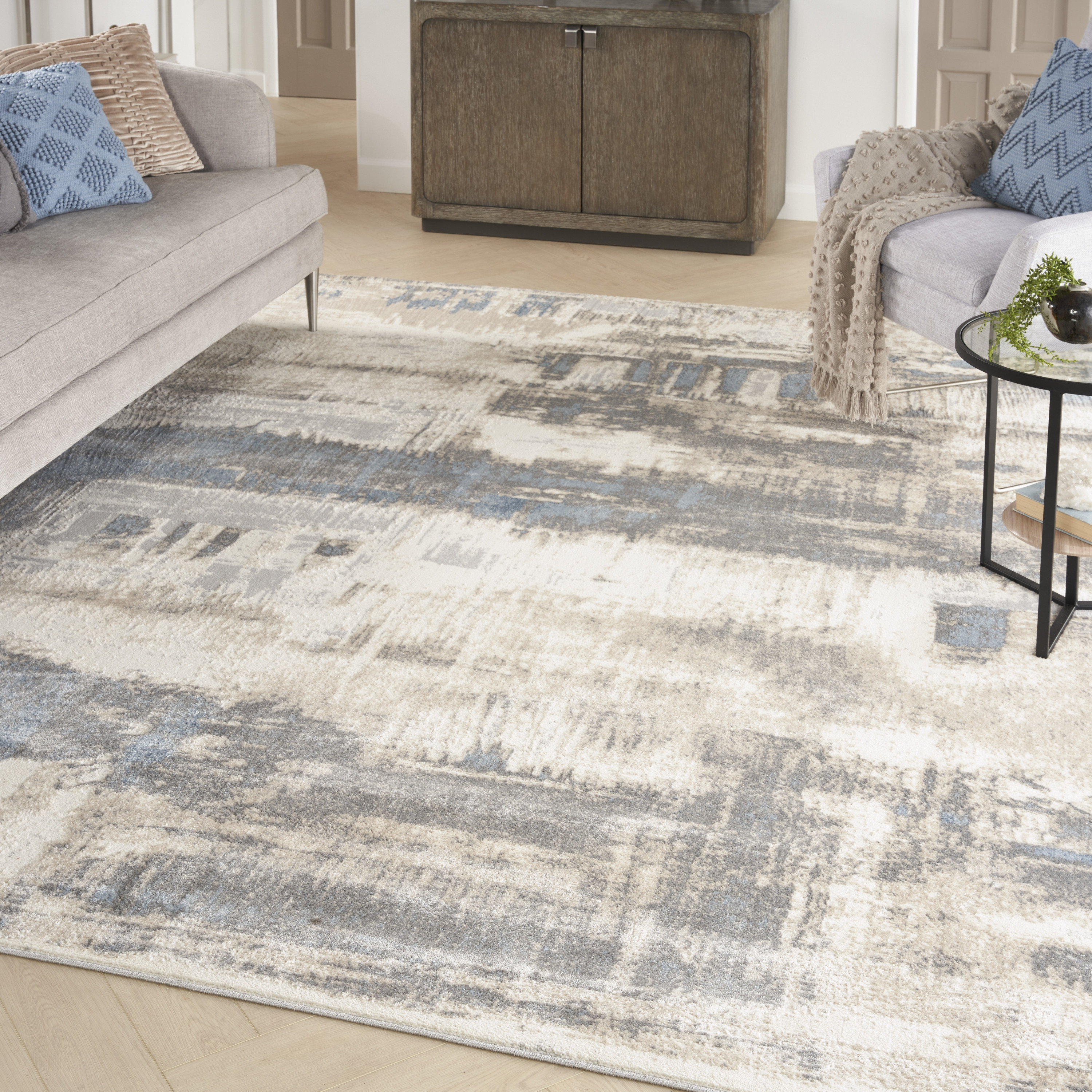 Nourison Solace 8' x 10' Ivory Grey Blue Modern Indoor Rug