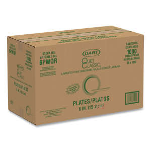 Dart, Quiet Classic, Laminated Foam Dinnerware Plates, 6" dia, White