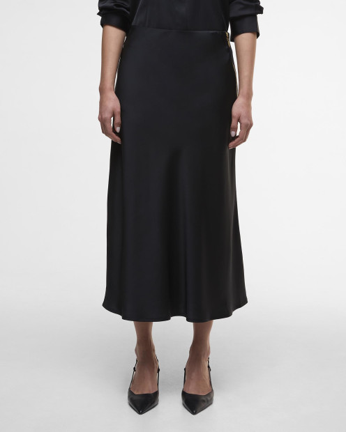 Kaia Satin Midi Skirt Black