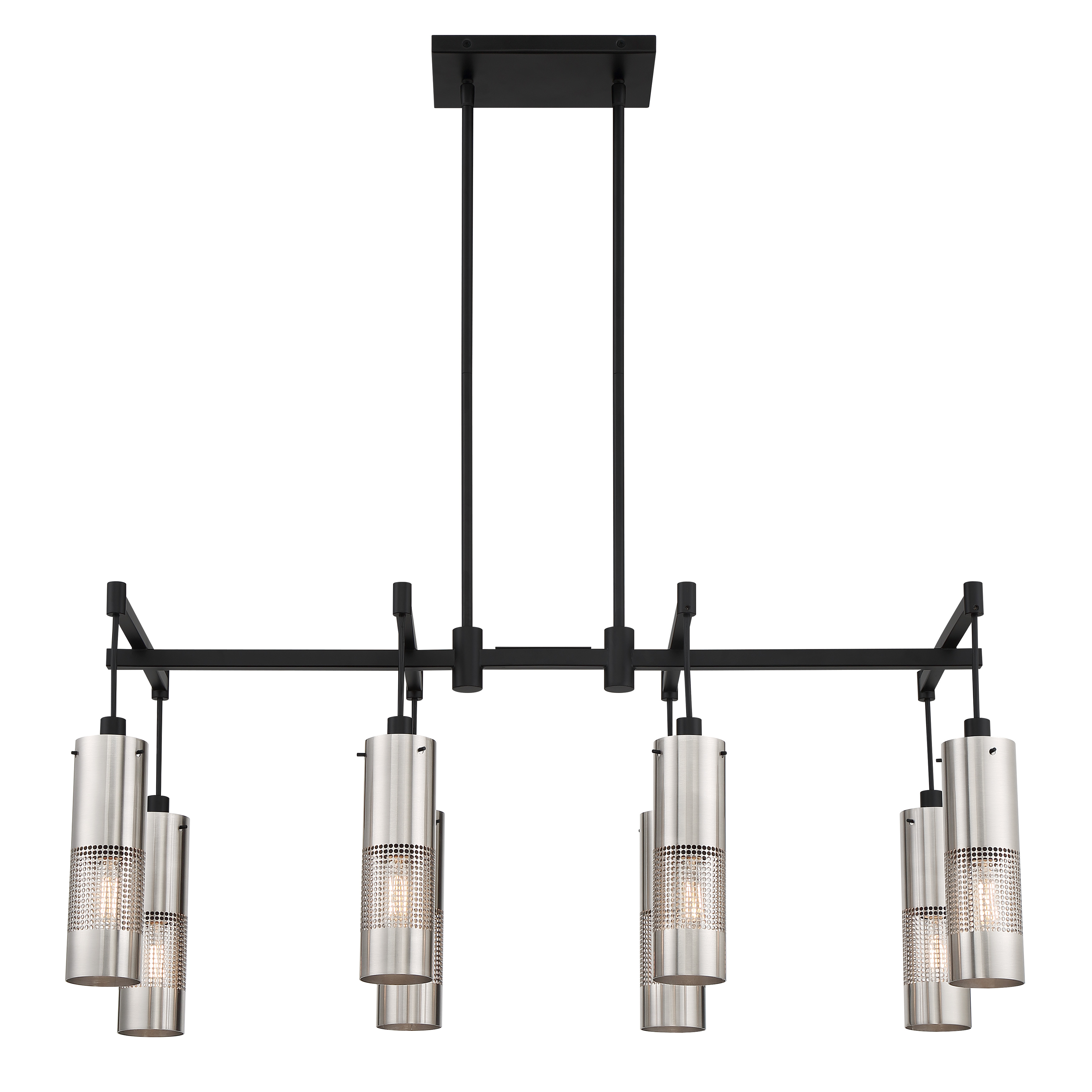The Grid 3 brings bold industrial style with its geometric steel cage design and mixed metal finish. Eight lights provide excellent task lighting for kitchen islands while the linear form creates visual balance. - alternate view
