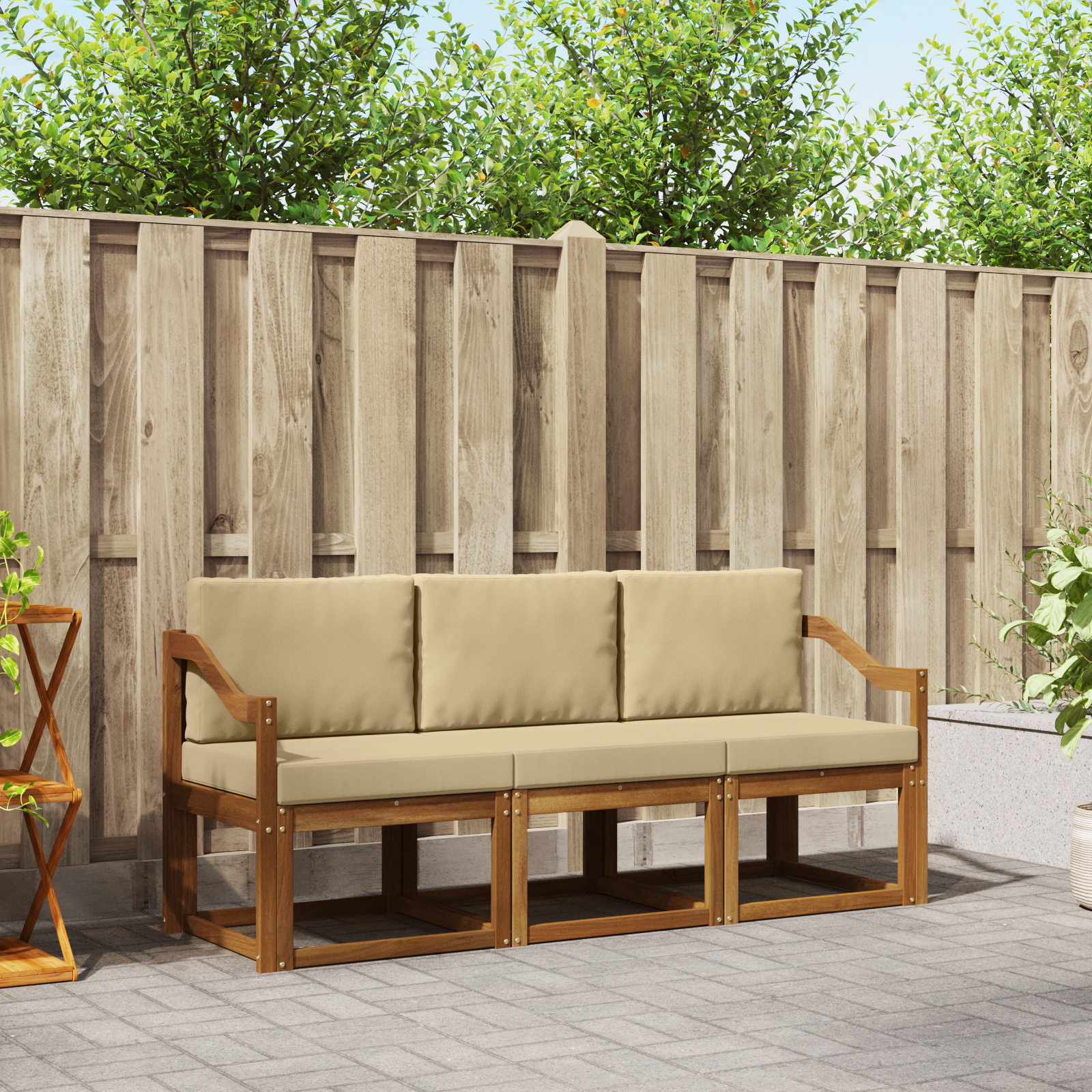 vidaXL Outdoor-Sofagarnitur mit Kissen 3 pcs Natur und Beige – Bild 2