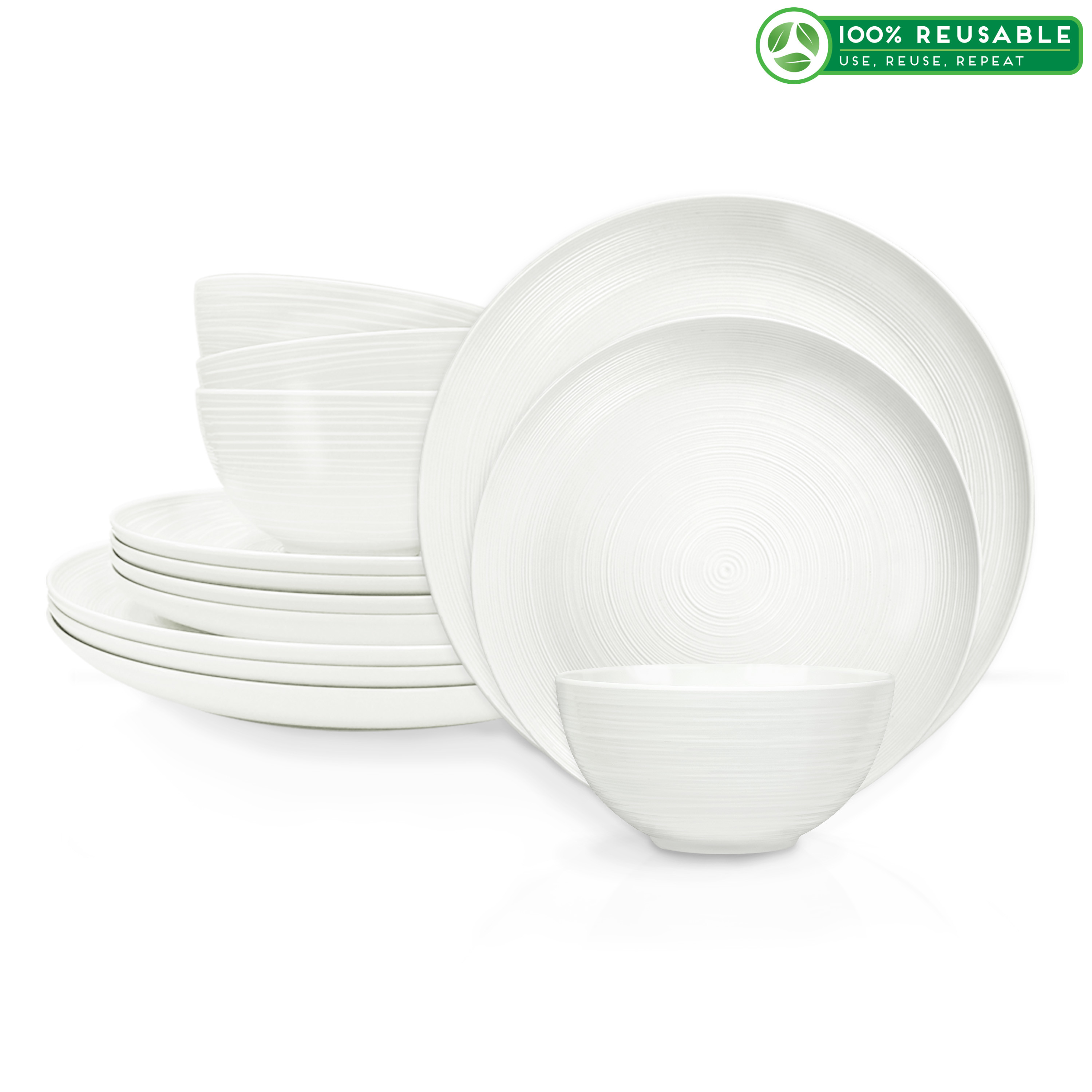 American Conventional Plate & Bowl Sets, White, 12-piece set slideshow image 1 American Conventional Plate & Bowl Sets, White, 12-piece set slideshow image 1