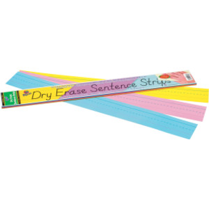 Dry Erase Sentence Strips, 3 Assorted Colors, 1-1/2" X 3/4" Ruled, 3" x 24", 30 Strips