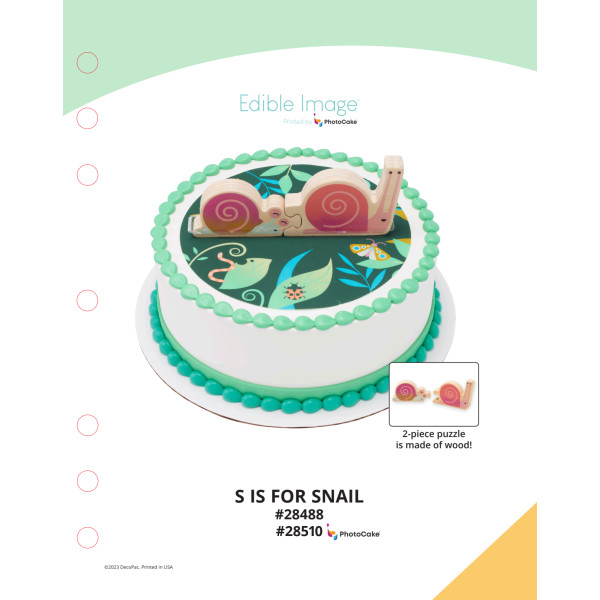 S is for Snail The Magic of Cakes® PhotoCake® Enhanced Round Background Page