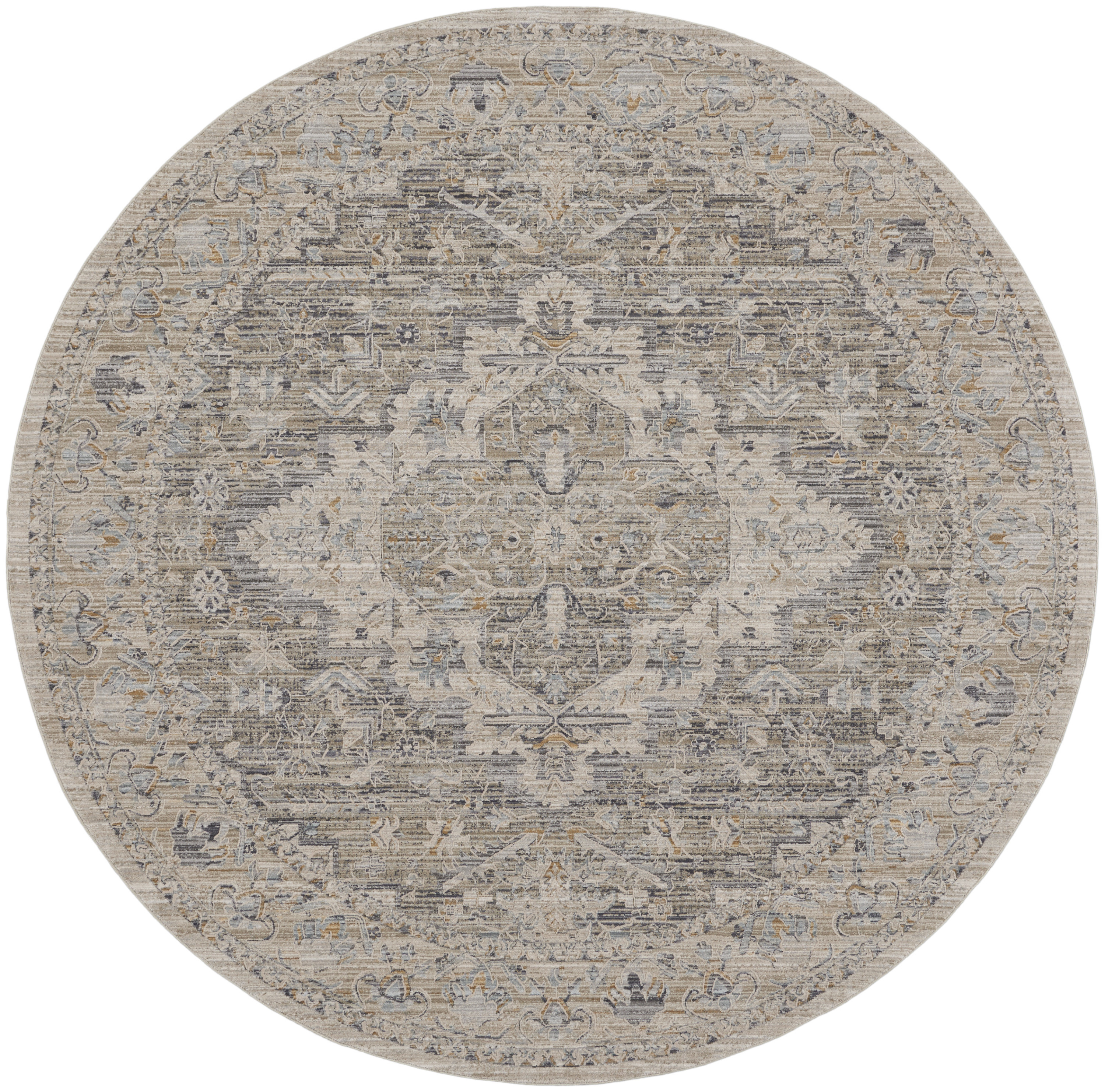 Nourison Lynx 7’10” x Round Ivory Taupe Vintage Indoor Rug