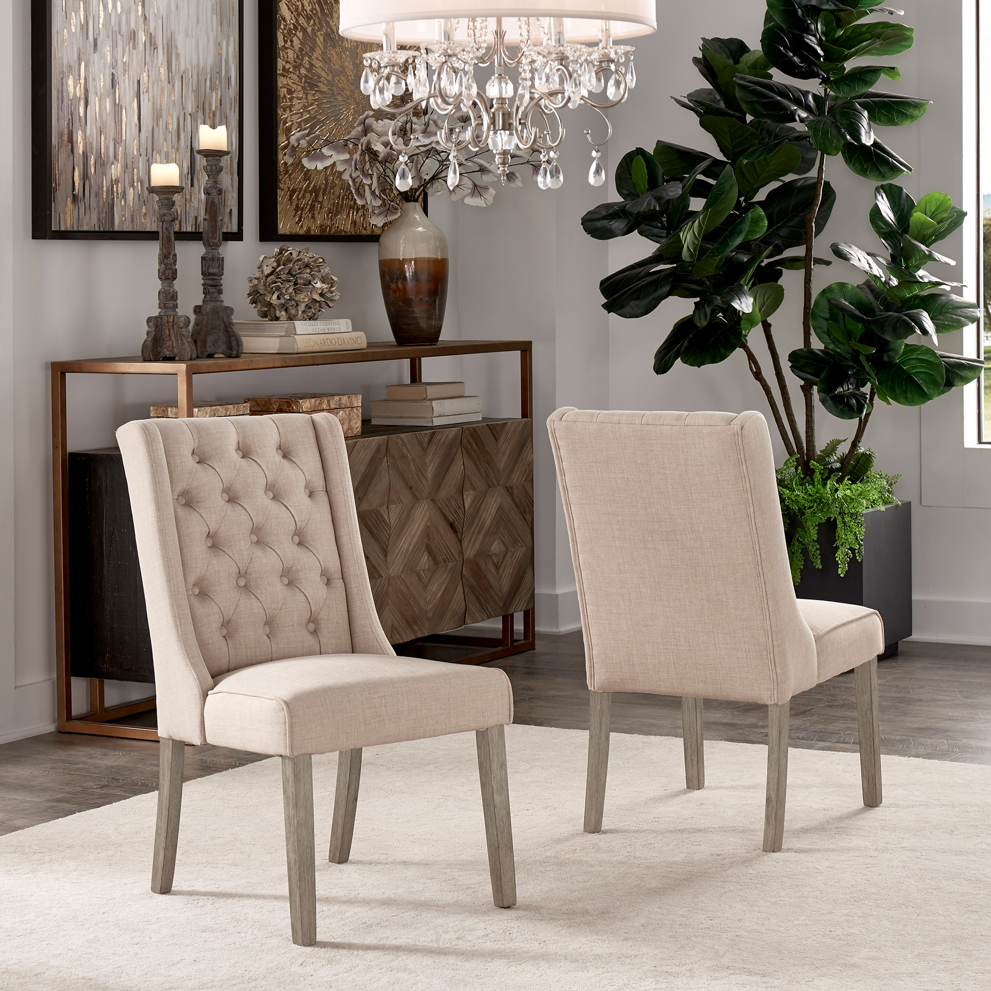 Tufted Linen Upholstered Side Chairs (Set of 2)