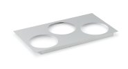 Stainless steel adaptor plate with three 8 ⅜-inch round cutouts