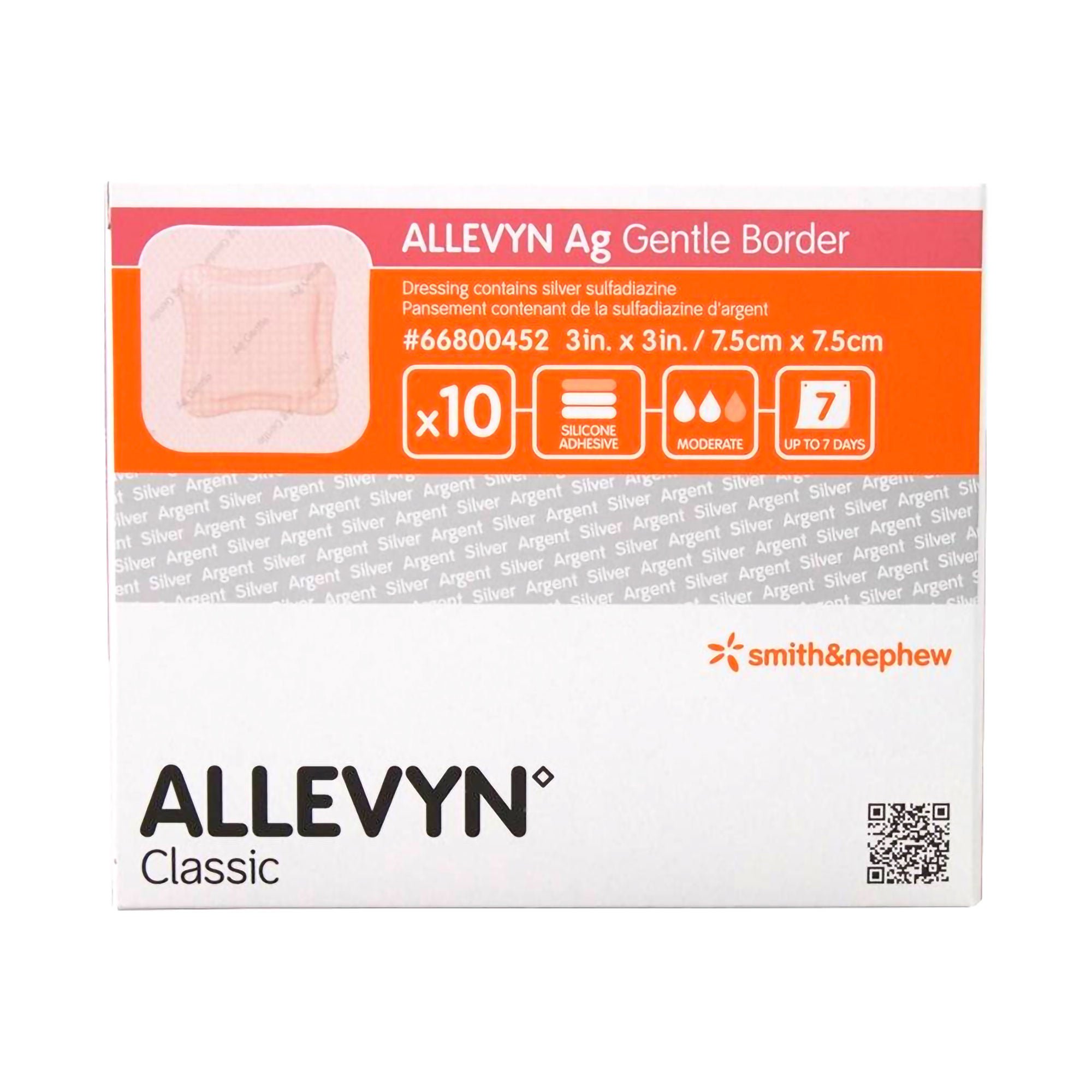 Allevyn Ag Gentle Border Sterile Foam Dressing with Silver, 3 x 3 Inch