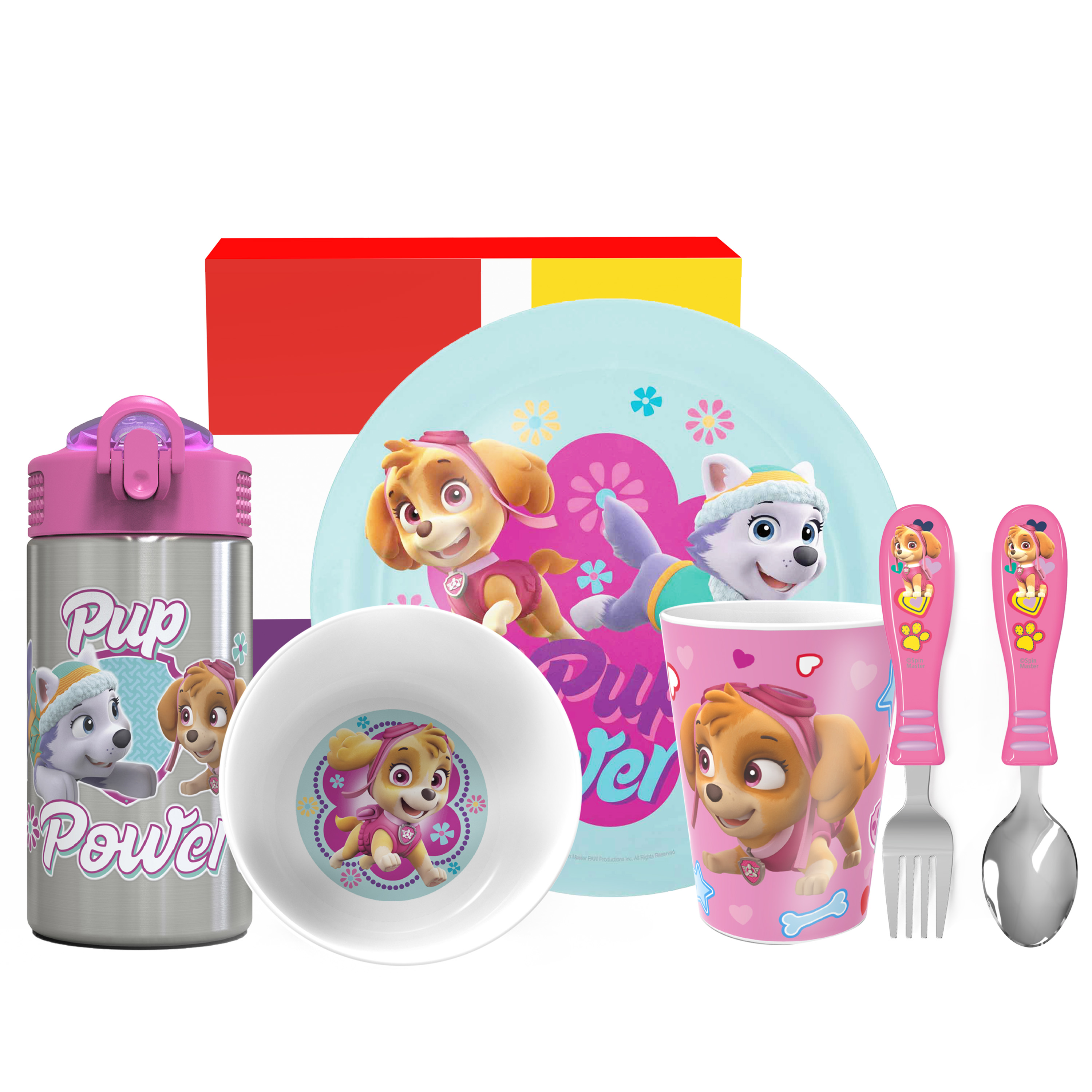 Paw Patrol Plate, Bowl, Tumbler, Water Bottle and Flatware Set for Kids, Everest and Skye, 6-piece set slideshow image 6