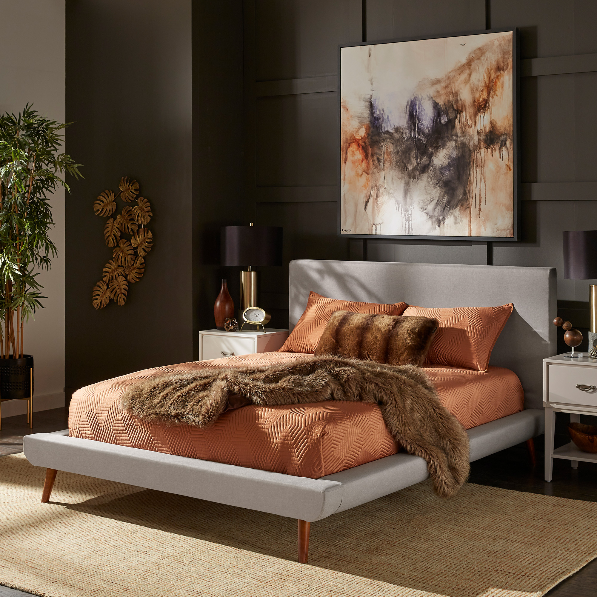 Mid-Century Upholstered Platform Bed