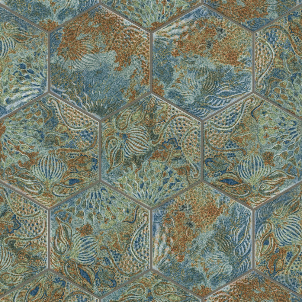 Gaudi React Hex Ocean 8-5/8 in. x 9-7/8 in. Porcelain Floor and Wall Tile
