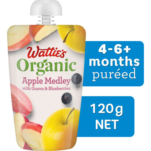  Wattie's® Organic Apple Medley with Guava & Blueberries 120g 4-6+ months 