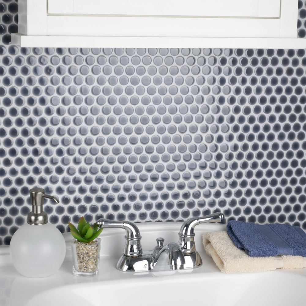 Sample – Hudson Penny Round Imperial Grey Porcelain Mosaic Tile