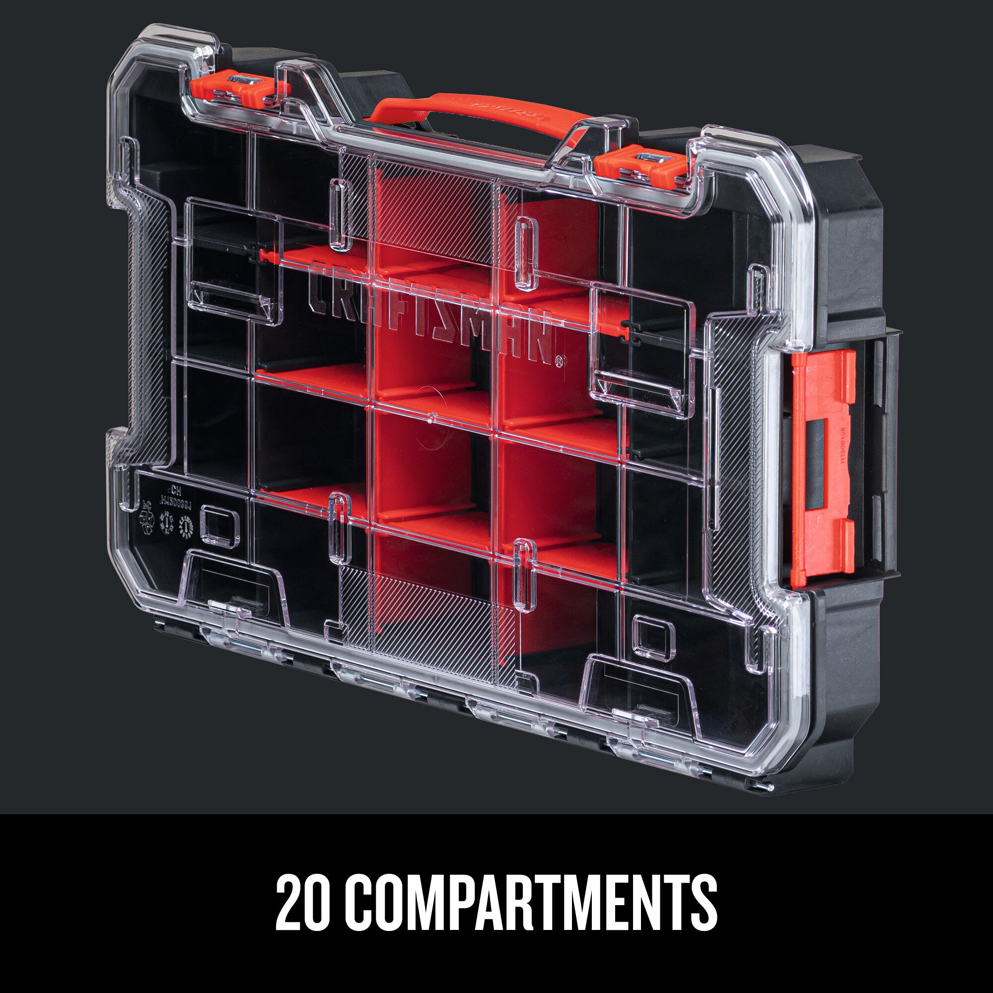 Craftsman VersaStack 20-Compartment Organizer on dark graphic background